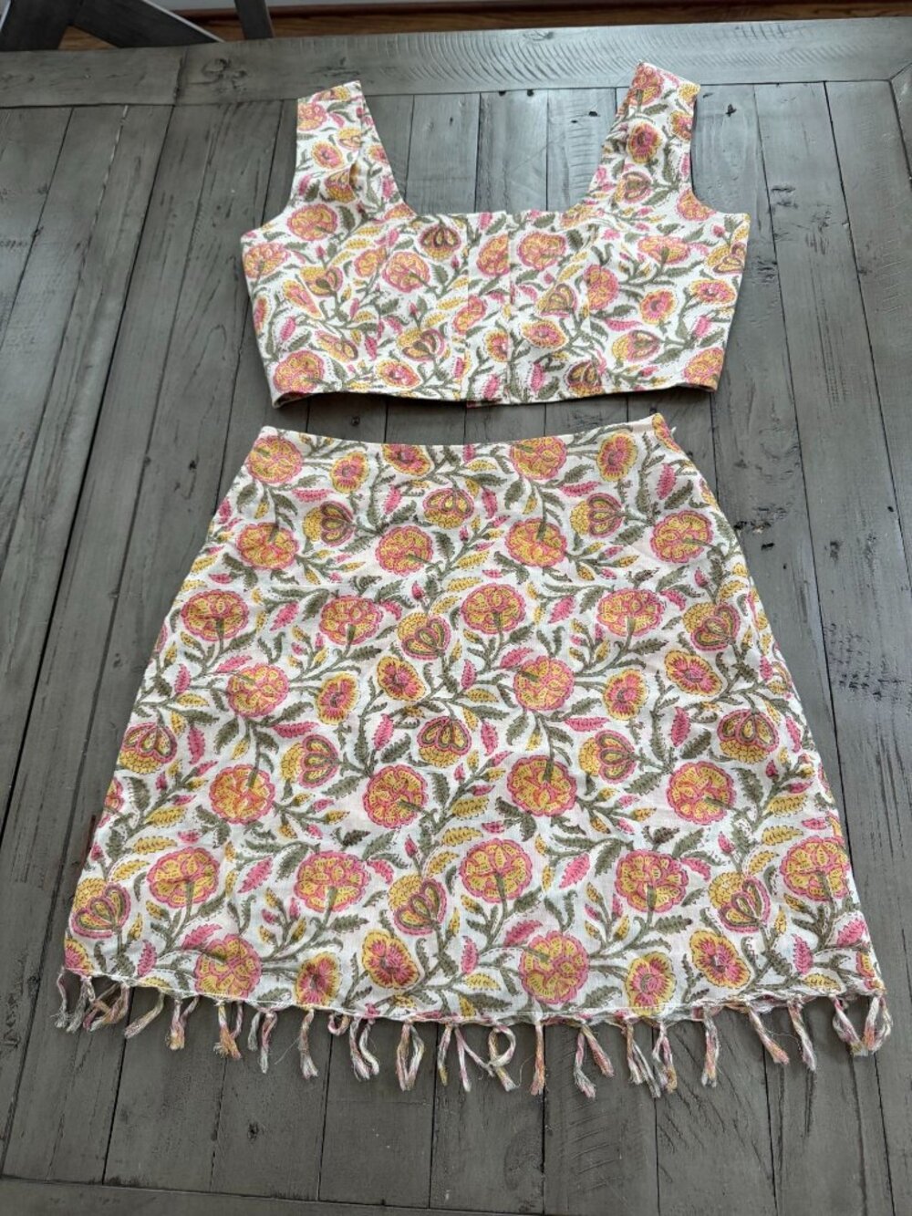 Desert Queen Floral Print 2 Piece Skirt Set Tank Top Cotton Size 34 / 36